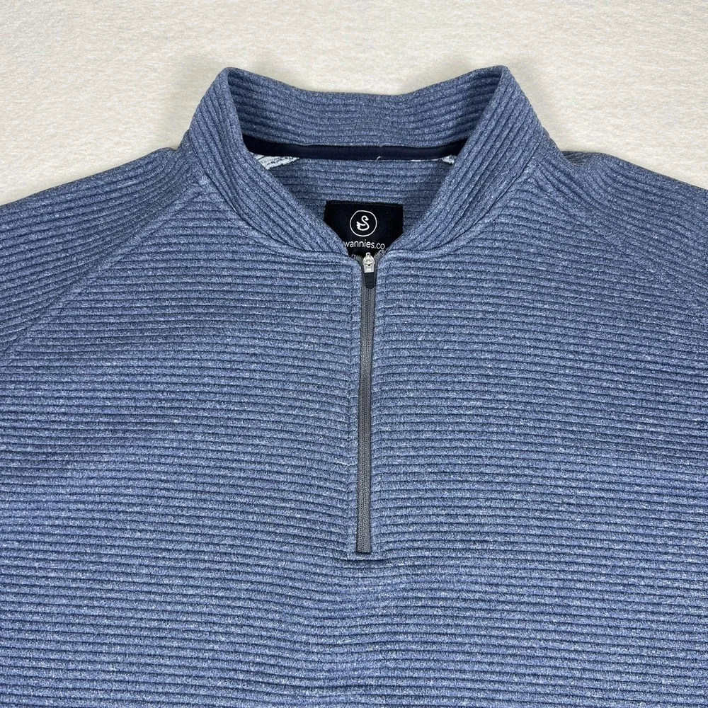 Swannies Sweater Mens 2XL Blue Quarter Zip Pullover Textured Golf 100% Polyester